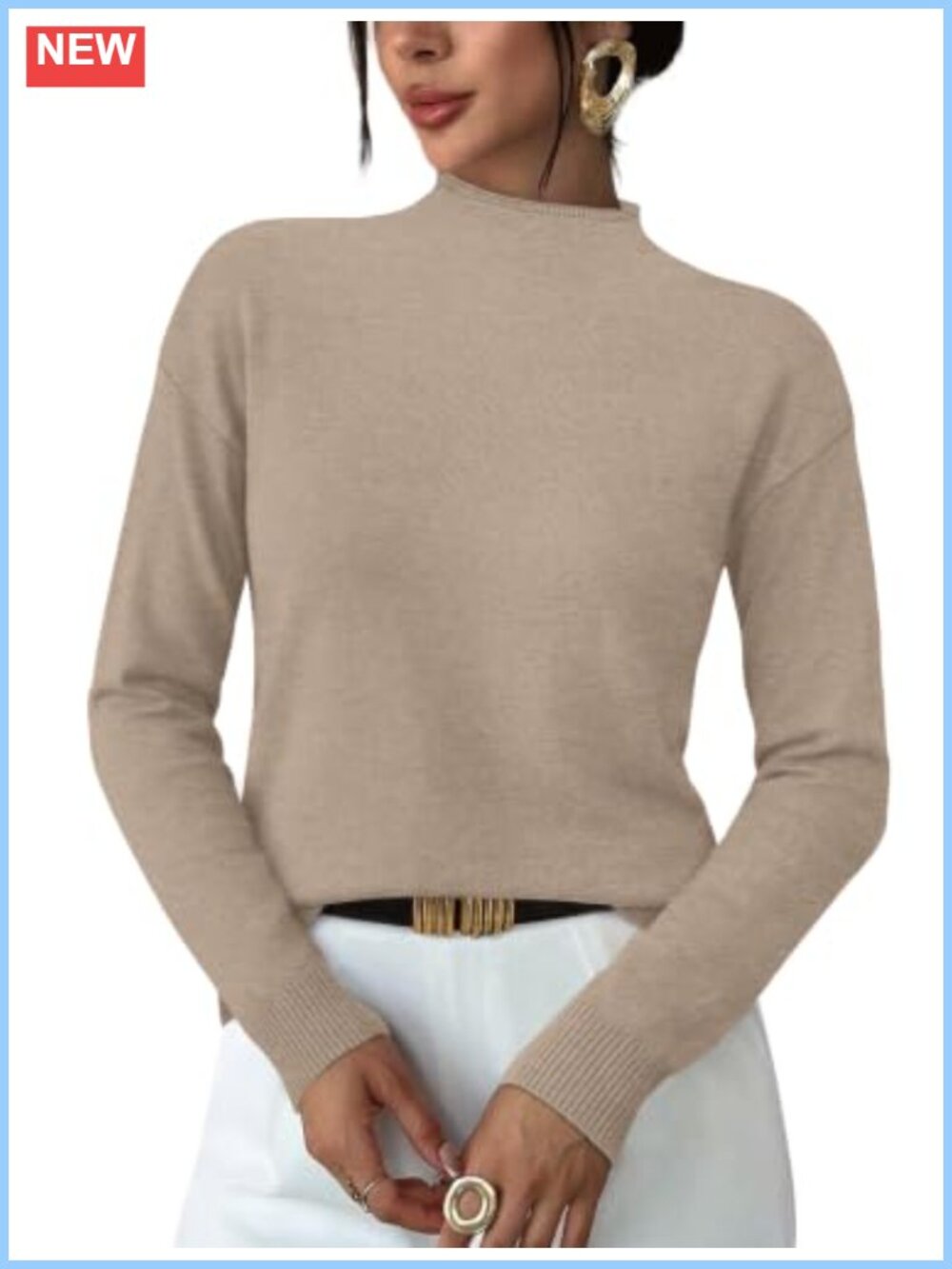 Women's Knit Pullover Sweater Fine Gauge Long Sleeve Mock Neck Lightweight Layer